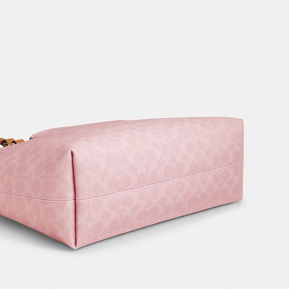 NWT Coach Pink Signature Canvas Zip Tote Bag Work School Carryall CEA21 - Picture 6 of 8